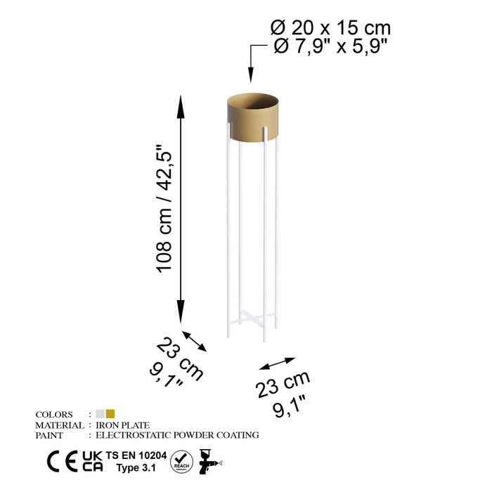 Aberto Design GED-024-C Maceta Decorativa Blanco y Dorado de 108 cm Aberto Design GED-024-C Maceta Decorativa Blanco y Dorado de 108 cm